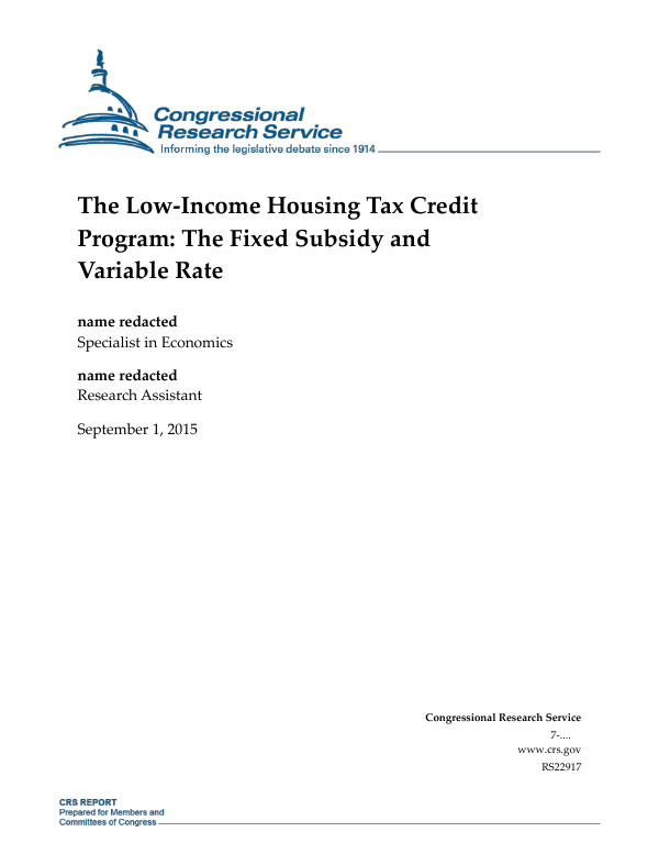 The Housing Tax Credit Program The Fixed Subsidy and