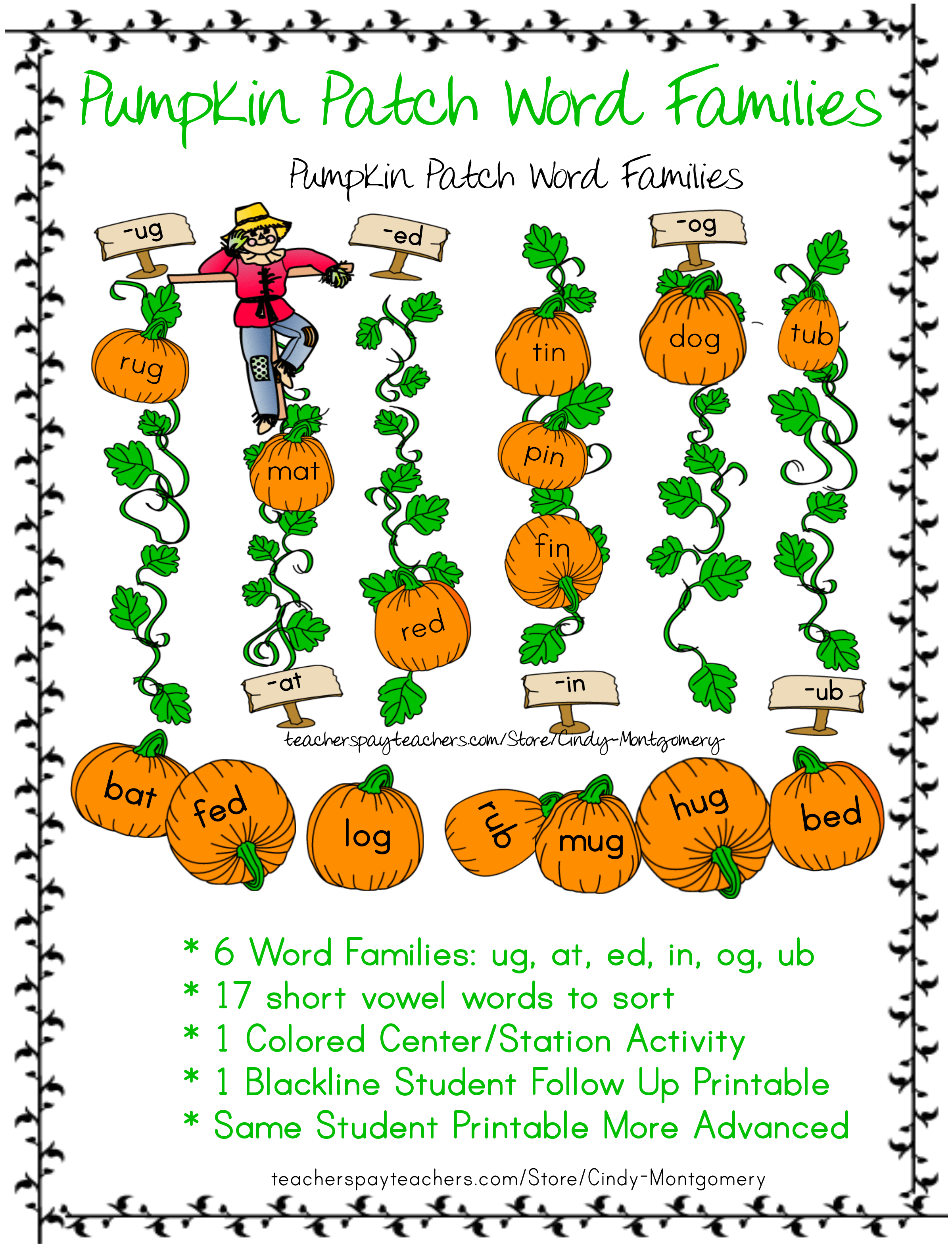 Pumpkin Patch Short Vowel Word Families Every Day Is The Weekend