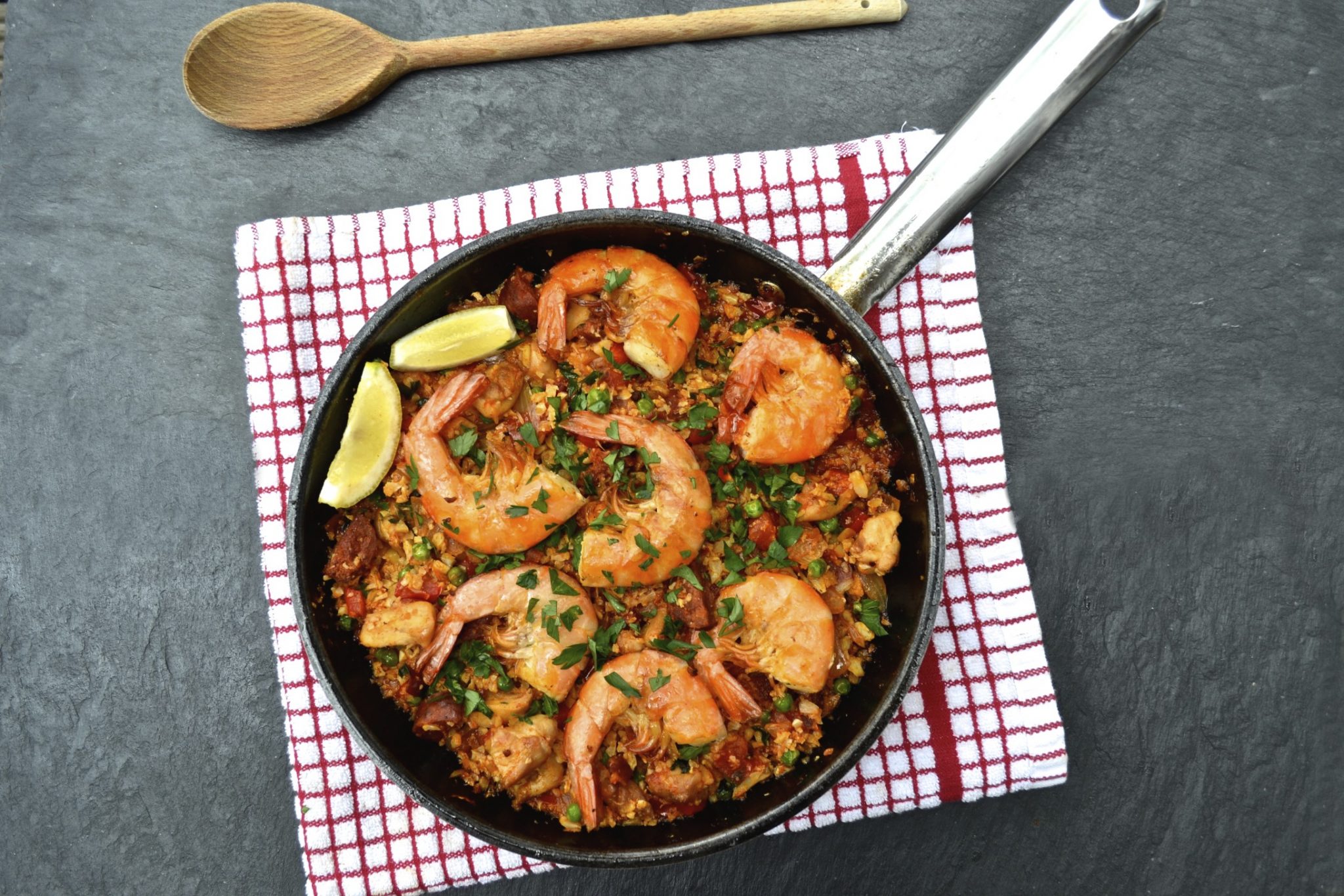Cauliflower Rice Paella (Low Carb, Paleo, Grain/Gluten Free, Whole30)