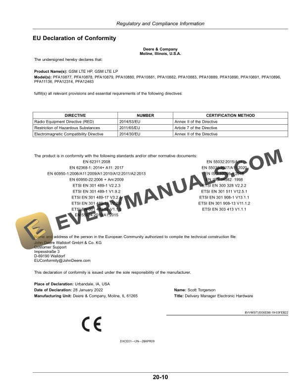 John Deere JDLink R Modem 4G Operator Manual OMPFP23600