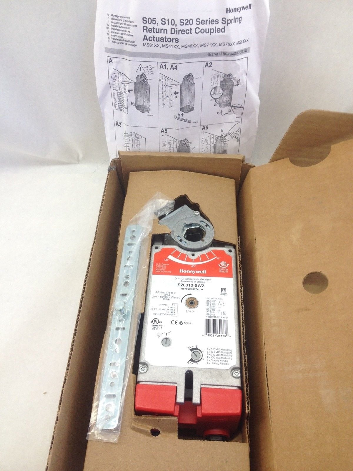 HONEYWELL S20010SW2 FOLDING ACTUATOR with SPRING RETURN, PLUGIN MOUNT