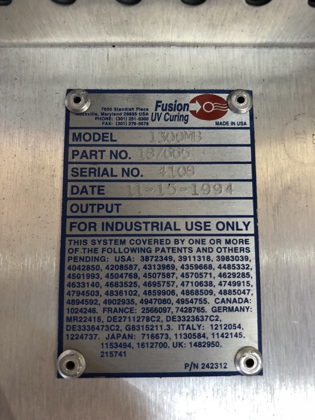 FUSION UV LC6 LC6 BENCHTOP CONVEYOR WITH I300MB CURING IRRADIATOR, 297231