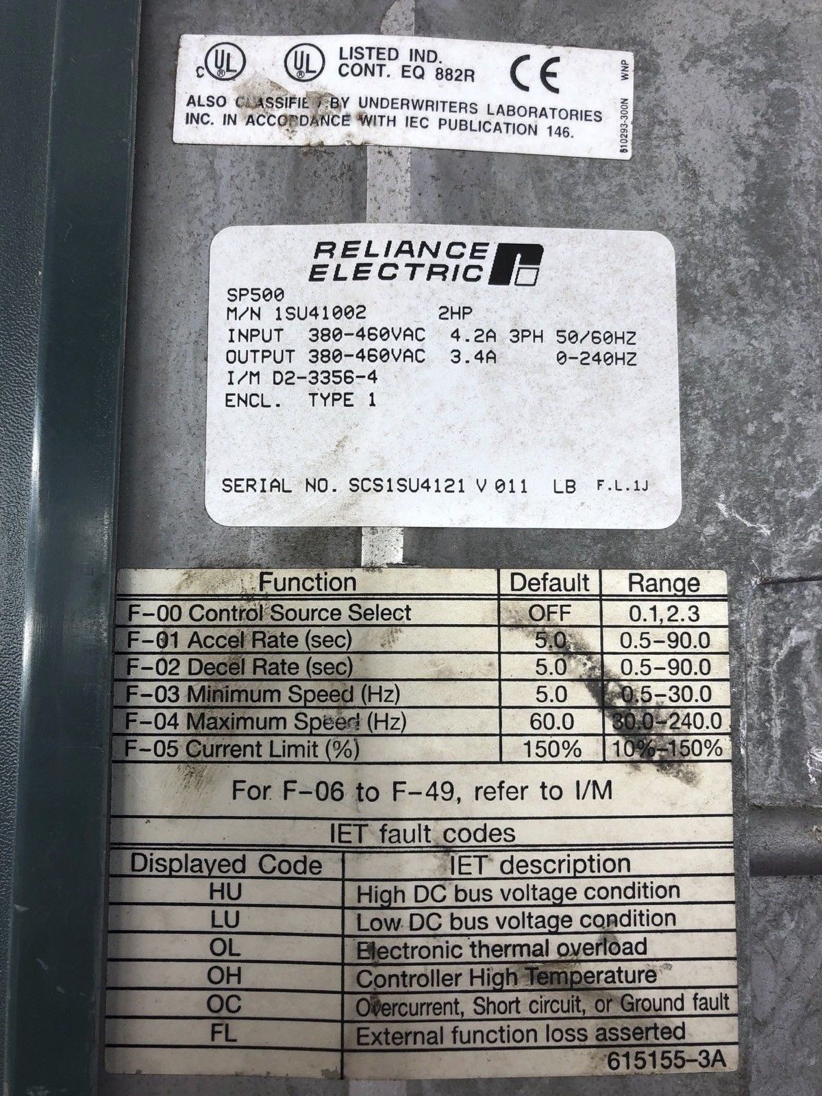 RELIANCE ELECTRIC SP500 ISU41002 2HP DRIVE
