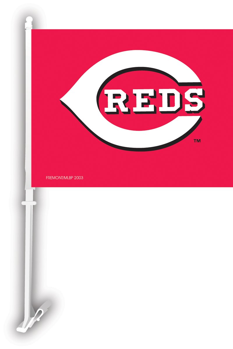 Cincinnati Reds MLB Team Logo Car Flag w/Wall Brackett