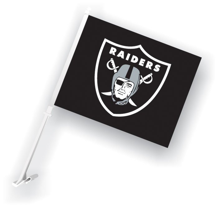 Oakland Raiders NFL Team Logo Car Flag w/Wall Brackett