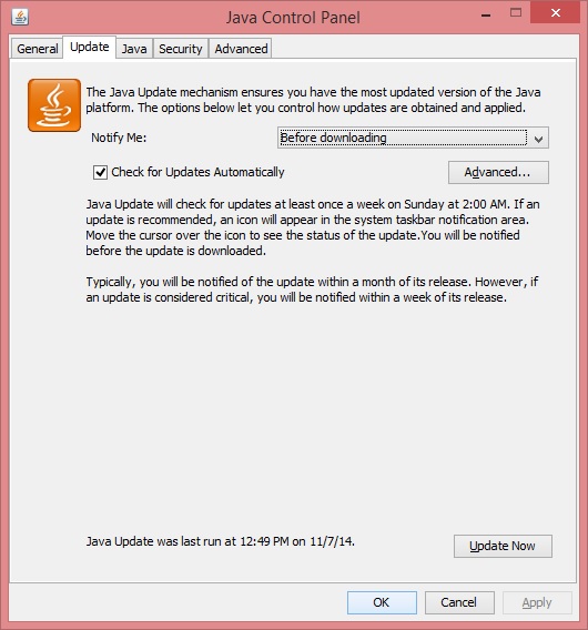 Enable Update tab in JAVA 7 Control Panel EVILBOX