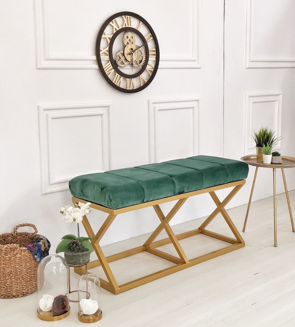 Gold Ayaklı Yeşil Bench Puf evodeko