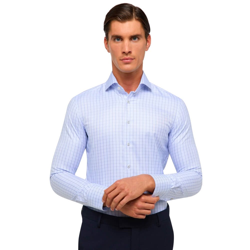 Eterna Men's Slim Fit Check Shirt Blue
