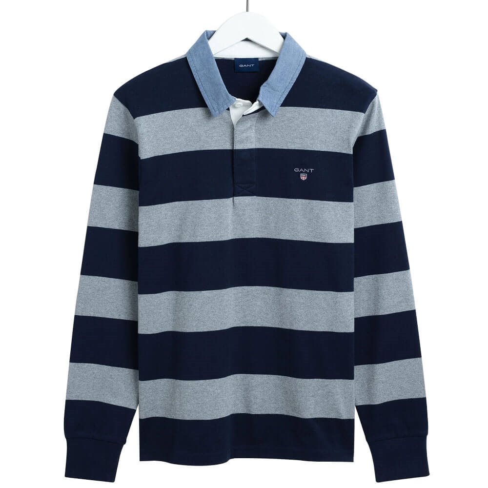 Gant Mens Original Barstripe Heavy Rugger - Grey Melange | Evolve Clothing Evolveclothing.com