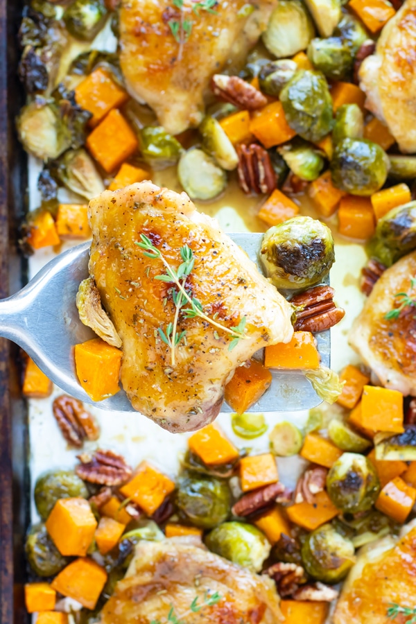 Maple Glazed Oven Baked Chicken Thighs & Veggies
