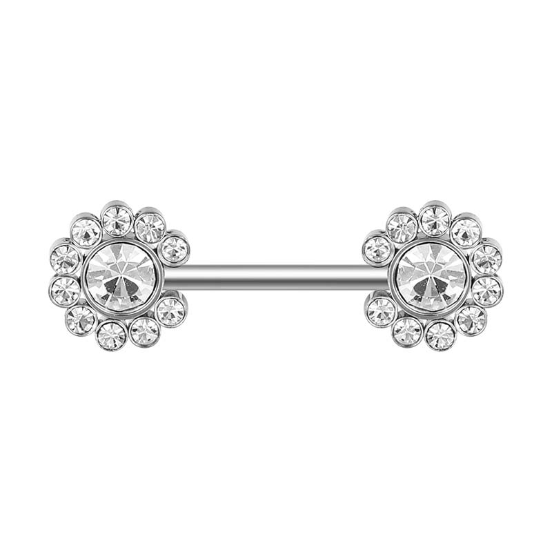 Nipple piercing in surgical steelround motif covered with white
