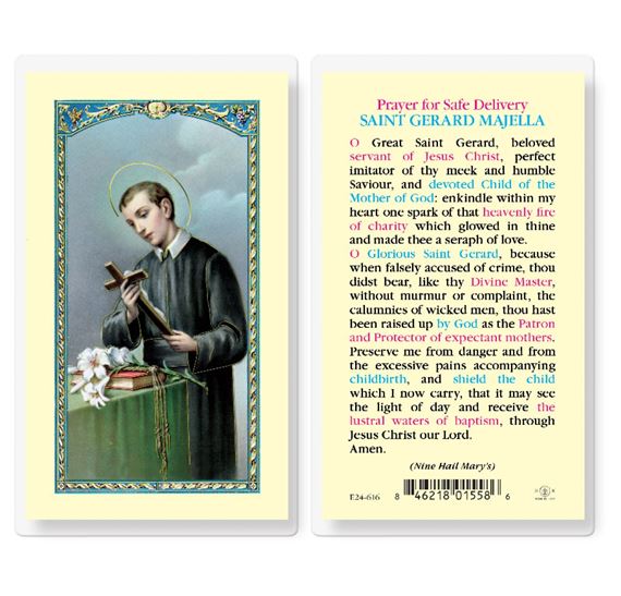 LAMINATED HOLY CARD SAINT GERARD (Prayer for Safe Delivery) EWTN