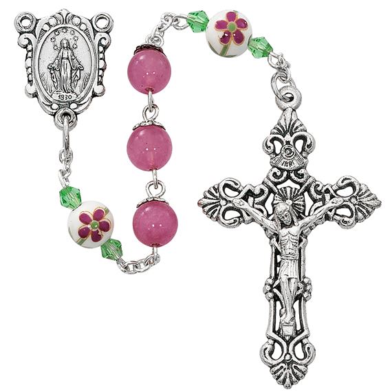 PINK ROSARY WITH CERAMIC FLOWER BEADS EWTN Religious Catalogue