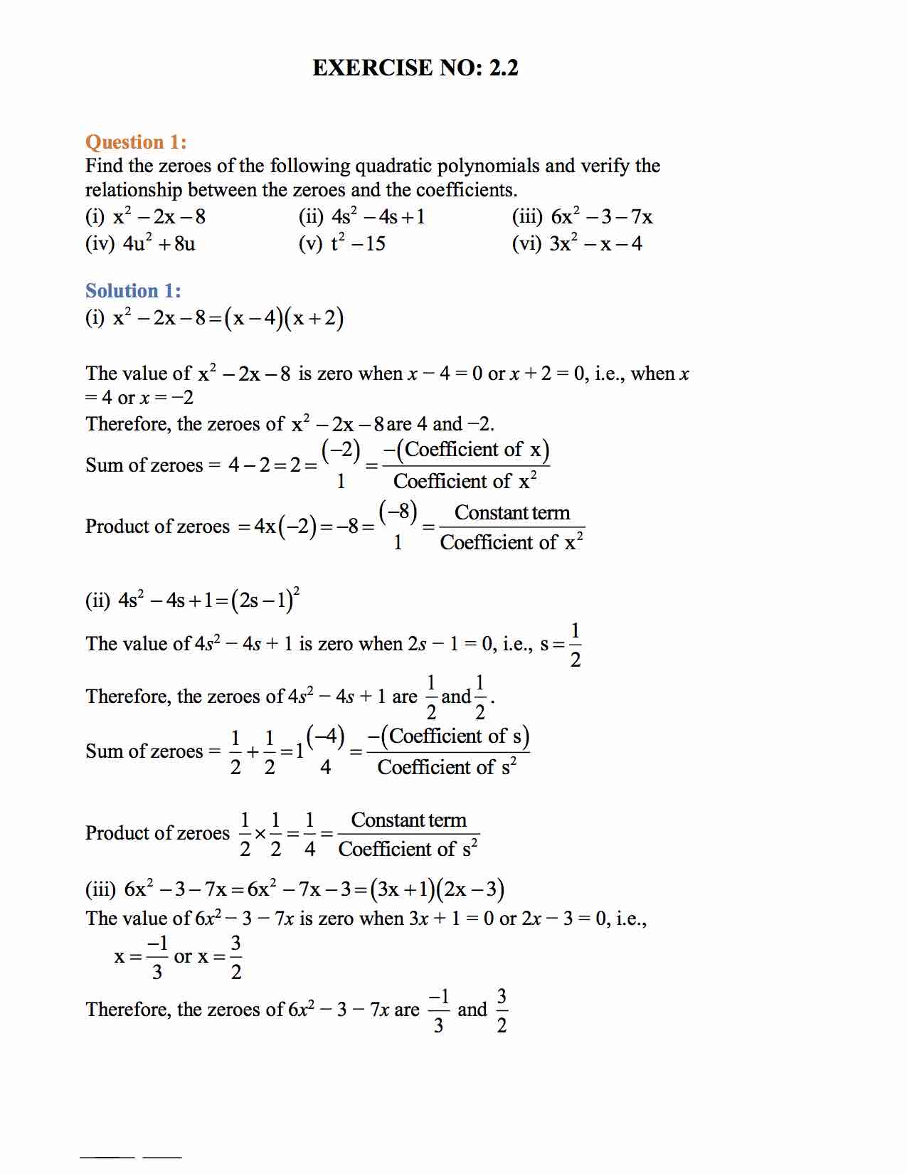 Ncert Solution For 10 Class Math Chapter 2 Polynomials