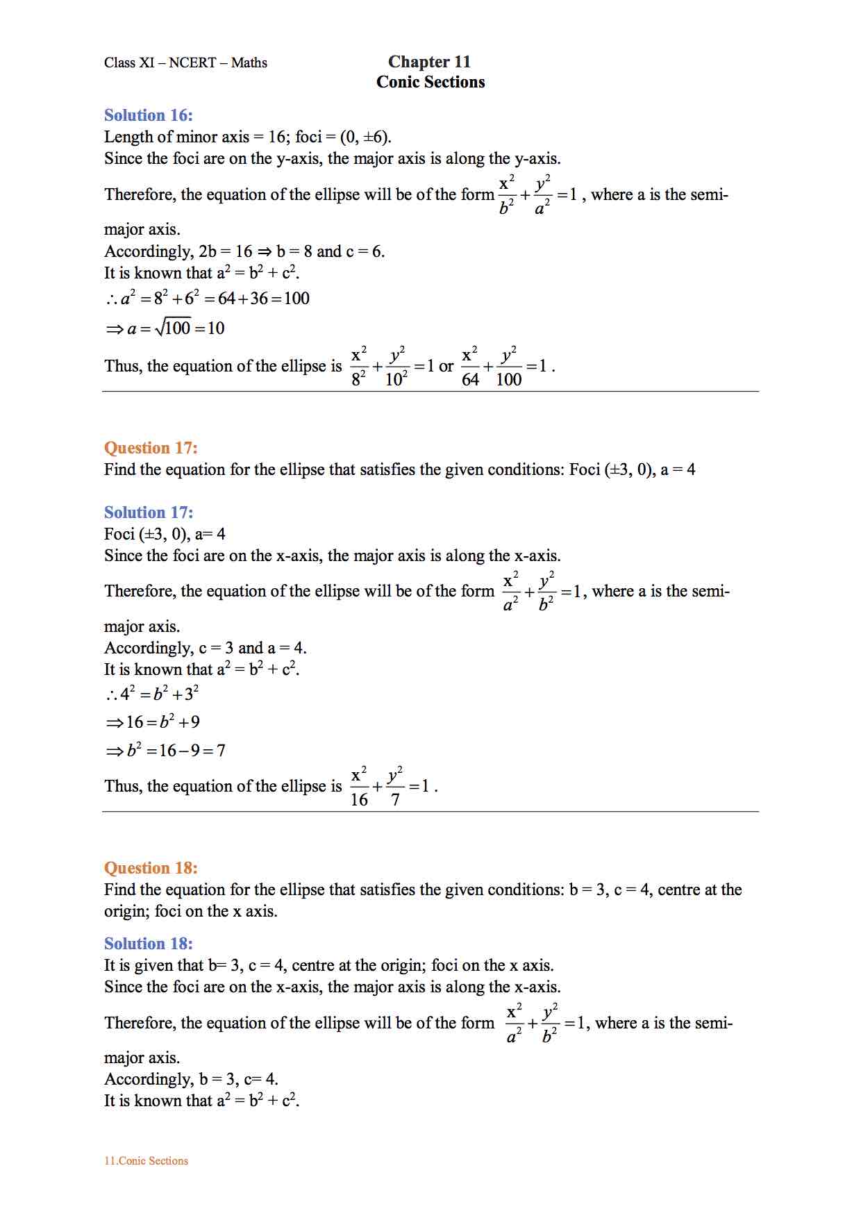 Ncert Solution for Class 11 Math Chapter 11 Conic Sections