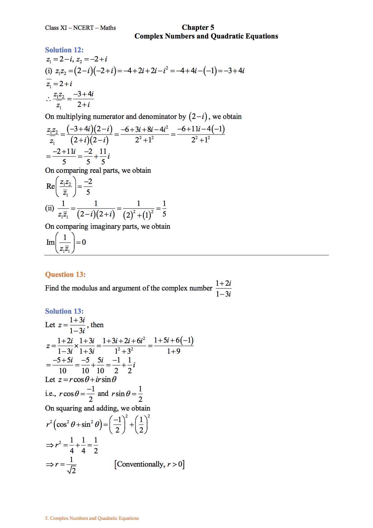 Ncert Solution for Class 11 Math Chapter 5 Complex Numbers and