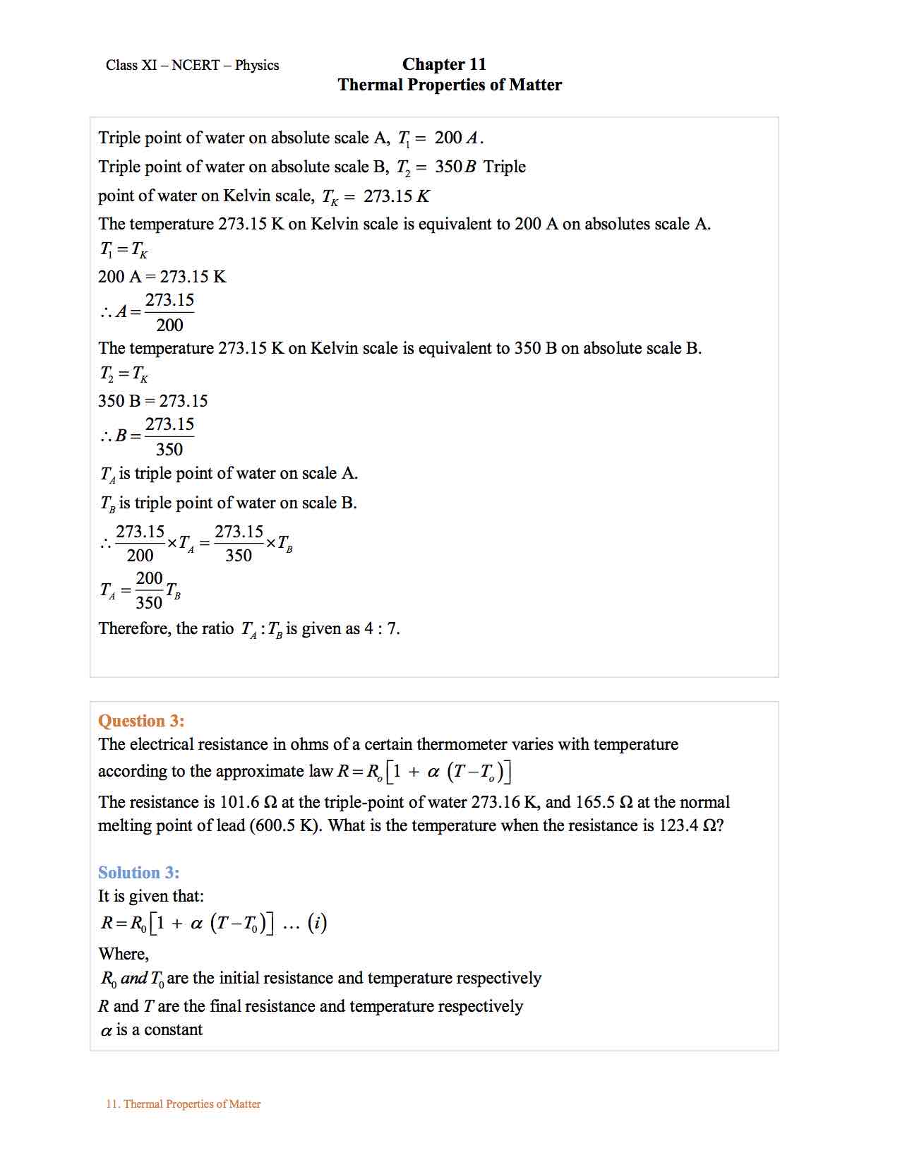 Ncert Solution for Class 11 Physics Chapter 11 Thermal Properties of