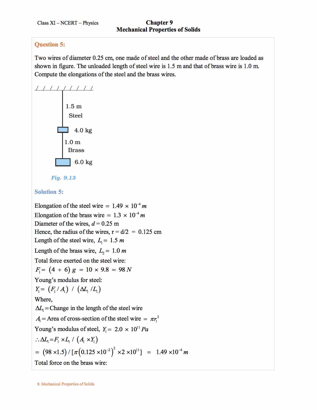 Ncert Solution for Class 11 Physics Chapter 9 Mechanical Properties