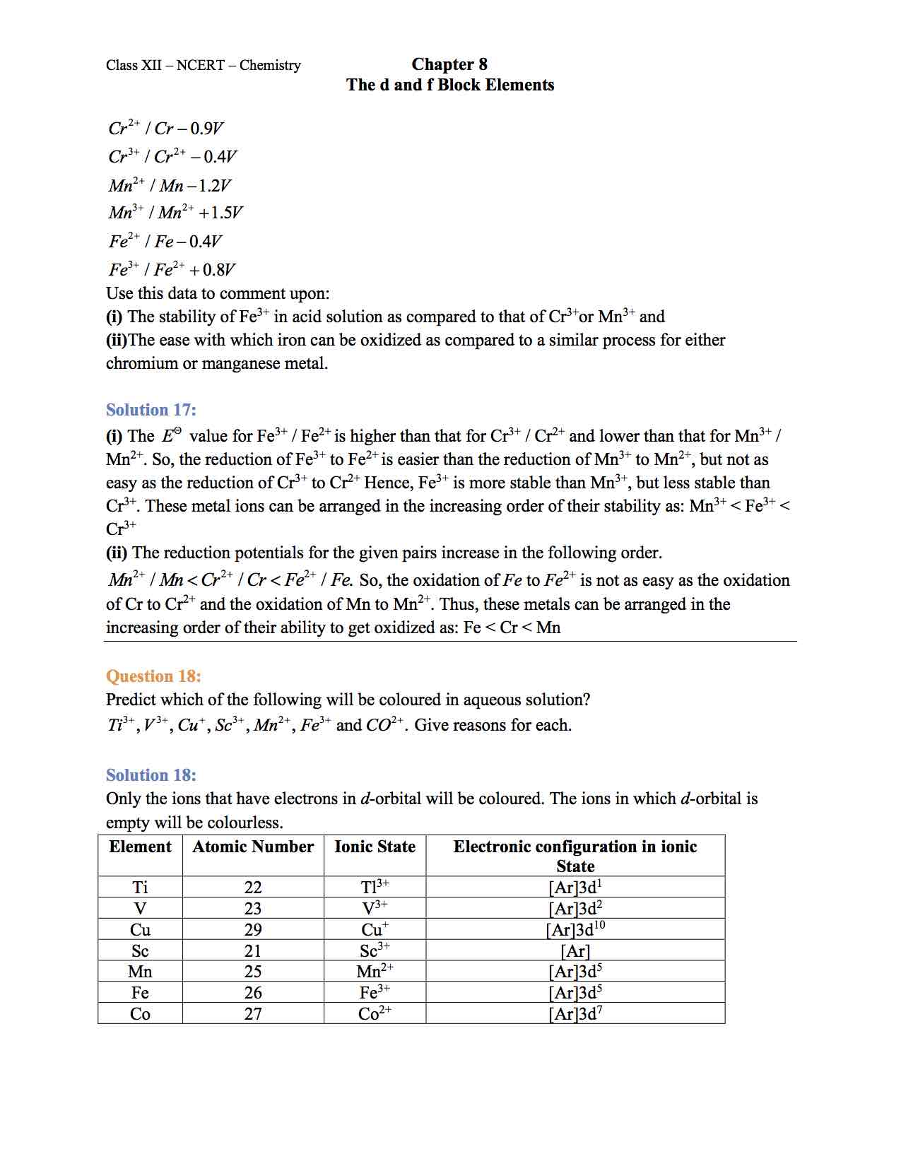Ncert Solution For Class 12 Chemistry Chapter 8 d and f