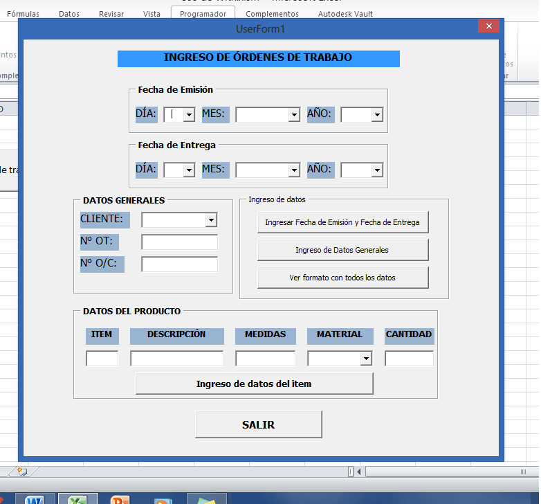 Uso de With para el registro de datos en una orden de trabajo « Excel