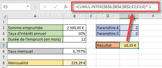 Comment calculer la part de l'intérêt dans un emprunt Excel Exercice