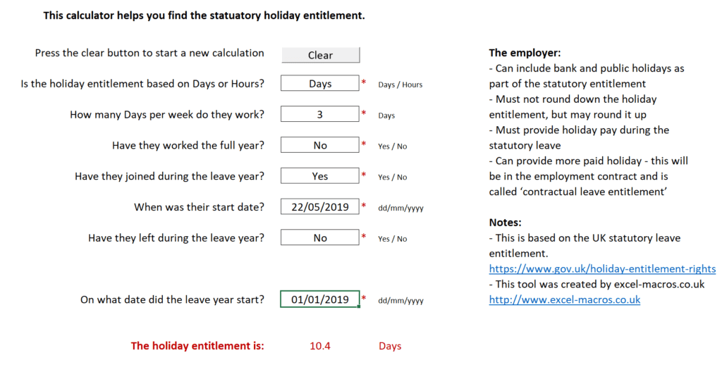 UK Holiday Entitlement Calculator Statutory Leave Entitlement