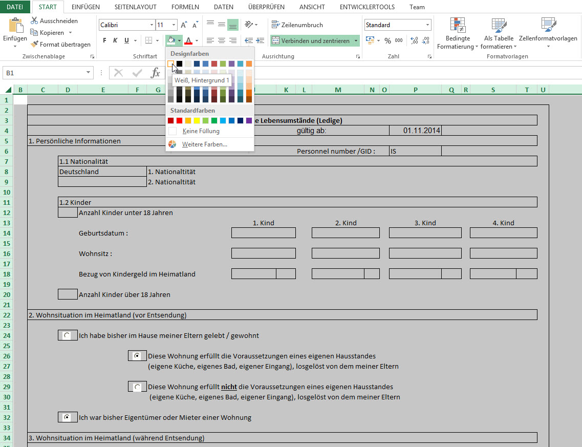 Hintergrundfarbe Excel nervt