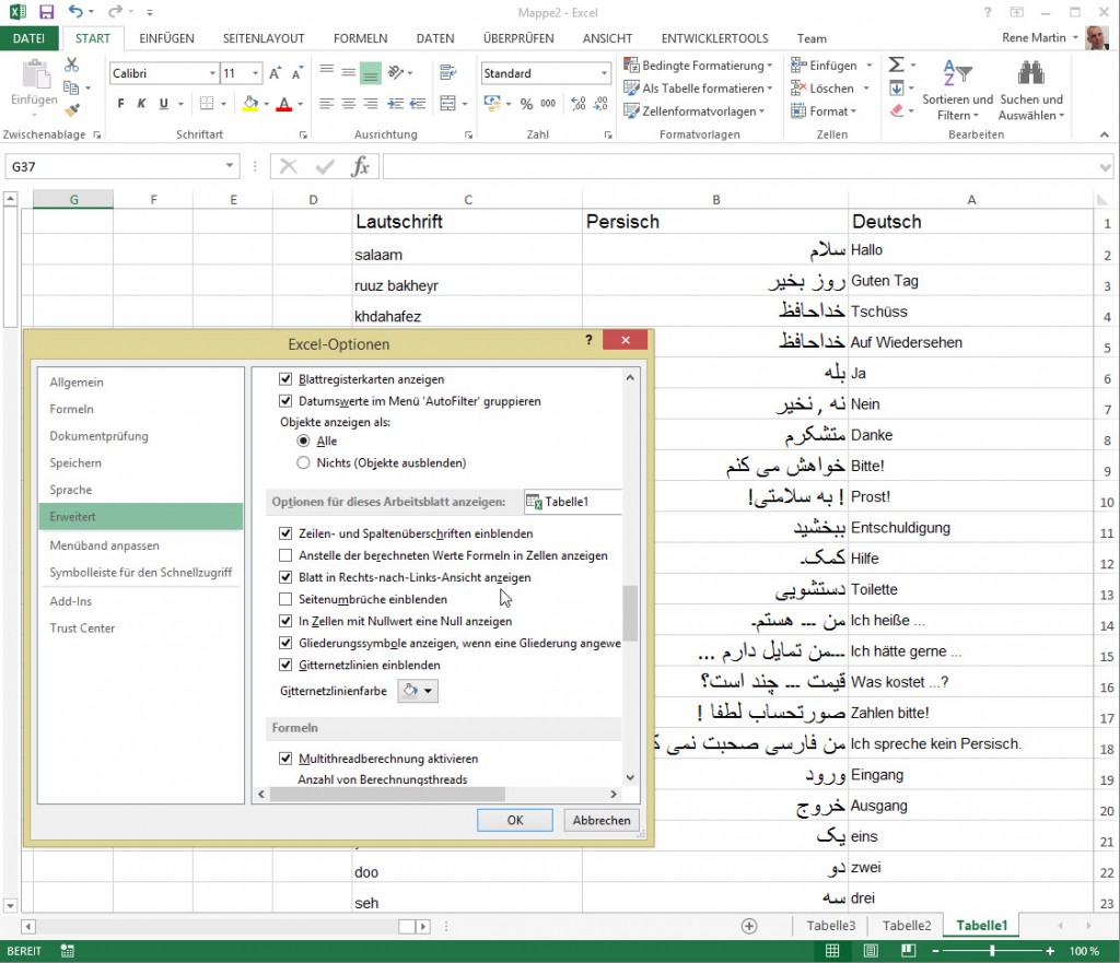 von rechts nach links Excel nervt