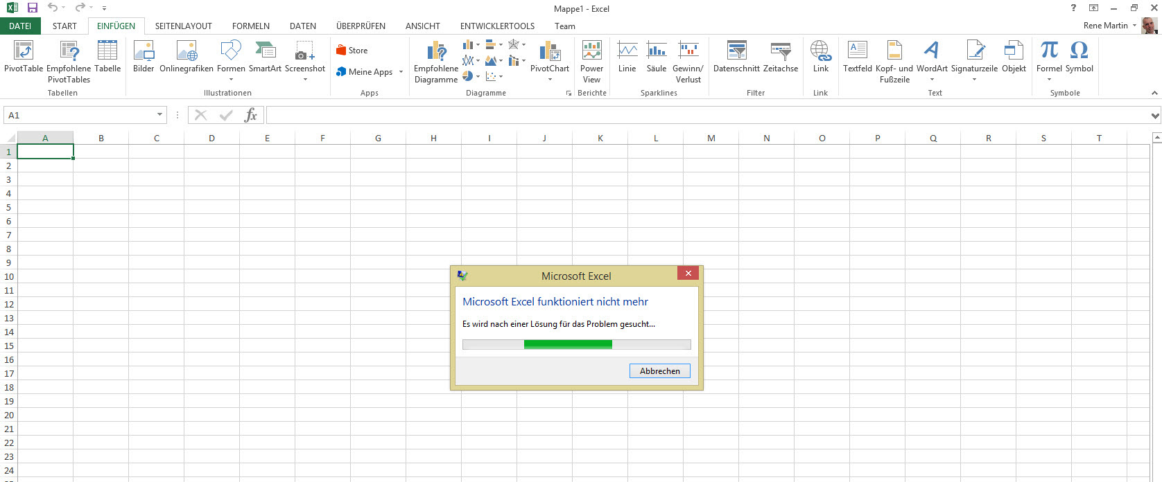 Absturz Excel nervt