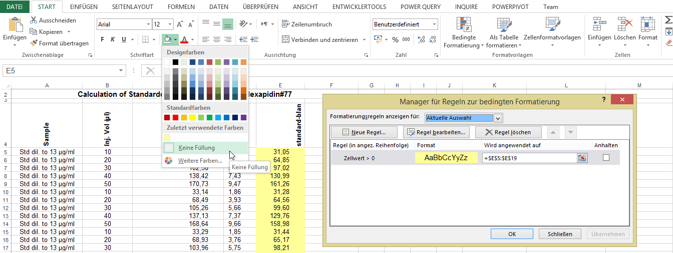 Farben suchen Excel nervt
