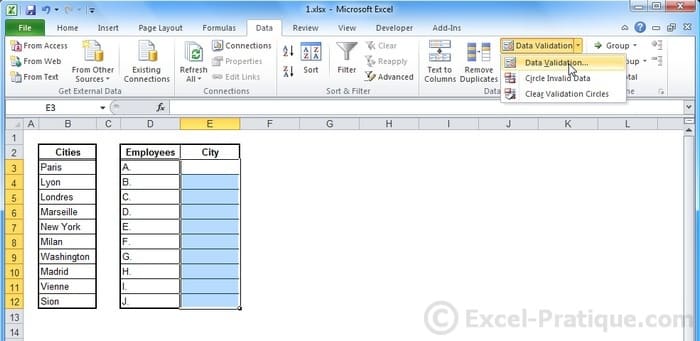 Excel Course DropDown List (Data Validation)