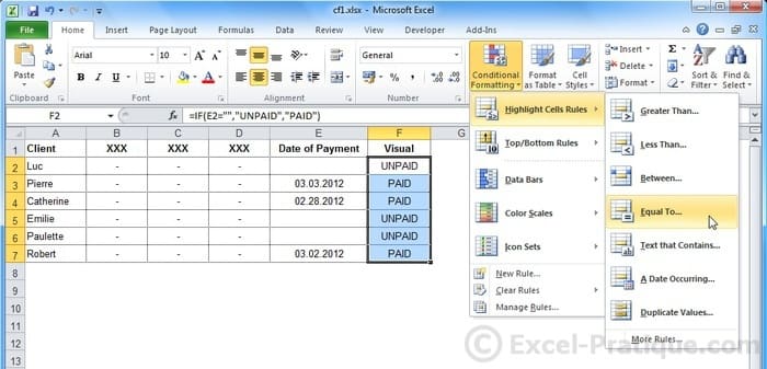 Excel Course Conditional Formatting (examples 1 to 3)