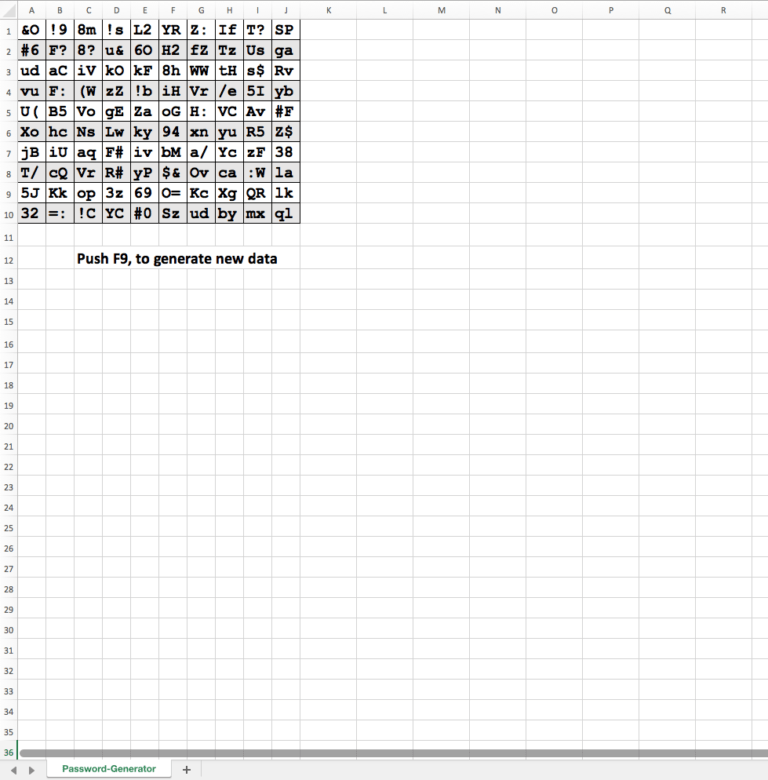 Generate passwords with Excel!