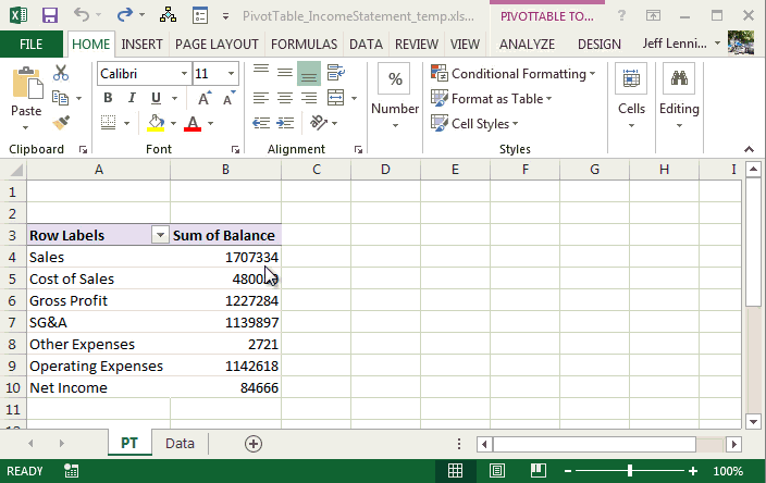 Create an Statement with a PivotTable Excel University