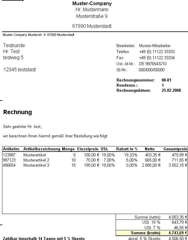 Rechnung (Excel Vorlage)