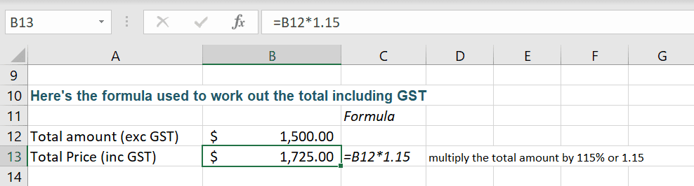 How to calculate GST at 15 using Excel formulas Excel at Work