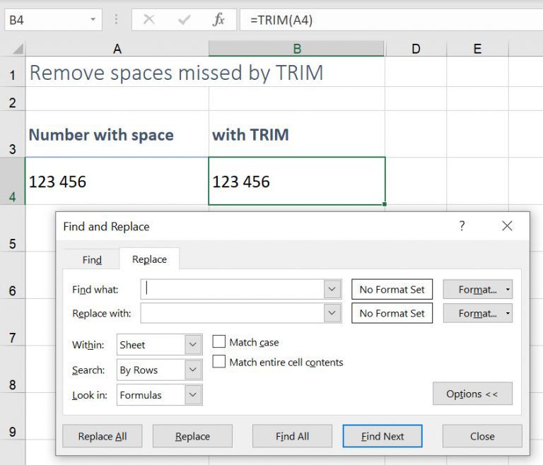 Remove spaces Excel TRIM function misses Excel at Work