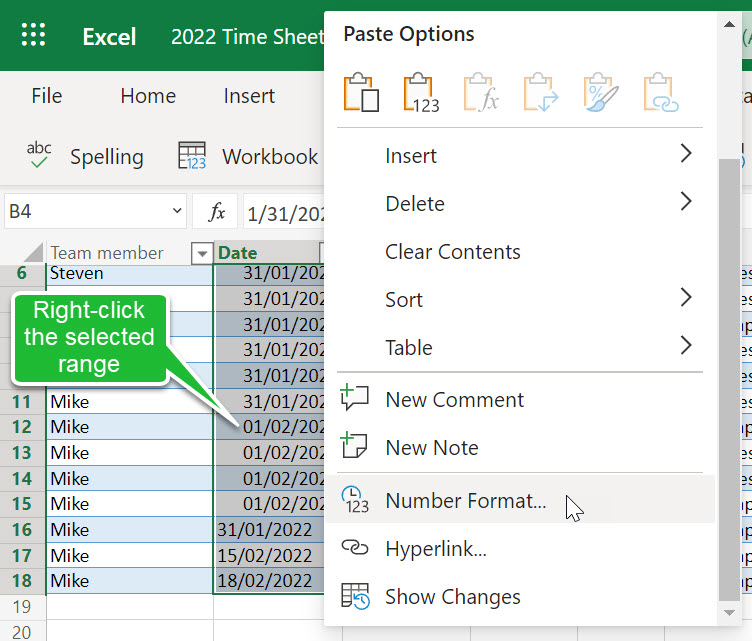 How to change date format in Excel 365 Online Excel at Work
