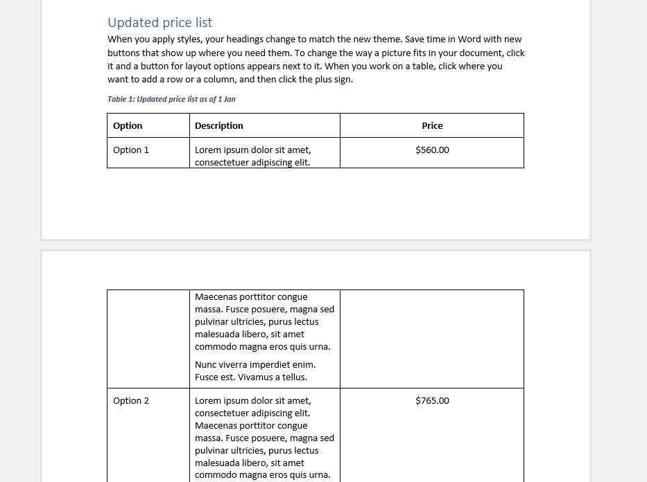 How to prevent a split Table in Word Excel at Work