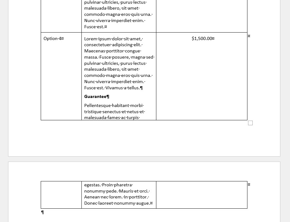 How to prevent a split Table in Word Excel at Work