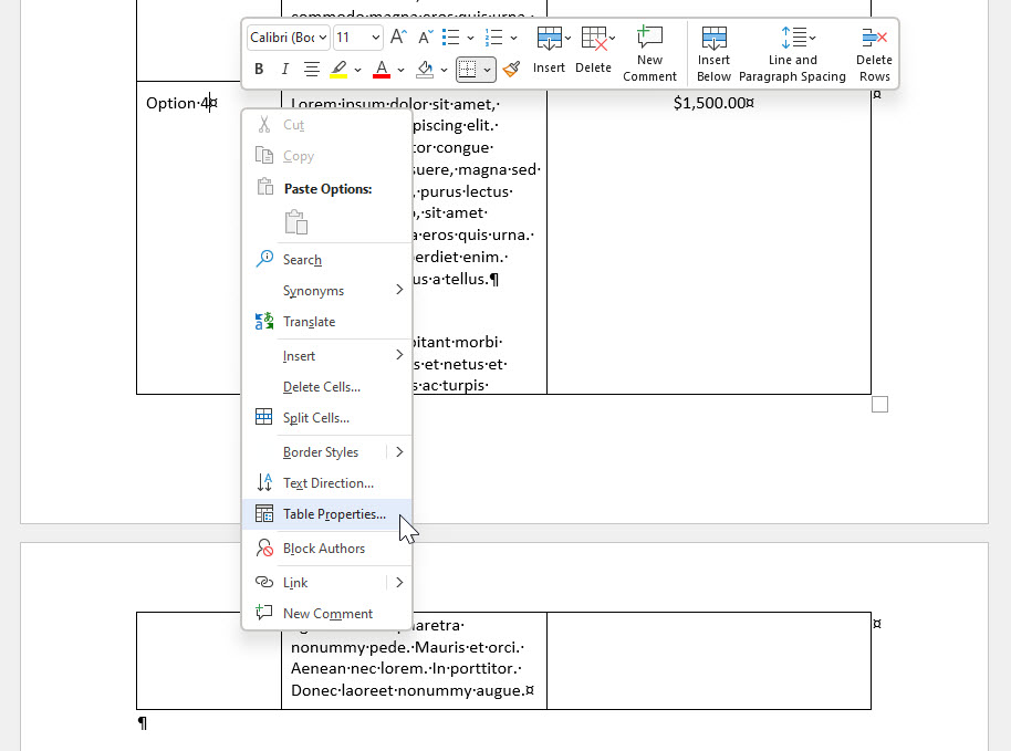How to prevent a split Table in Word Excel at Work