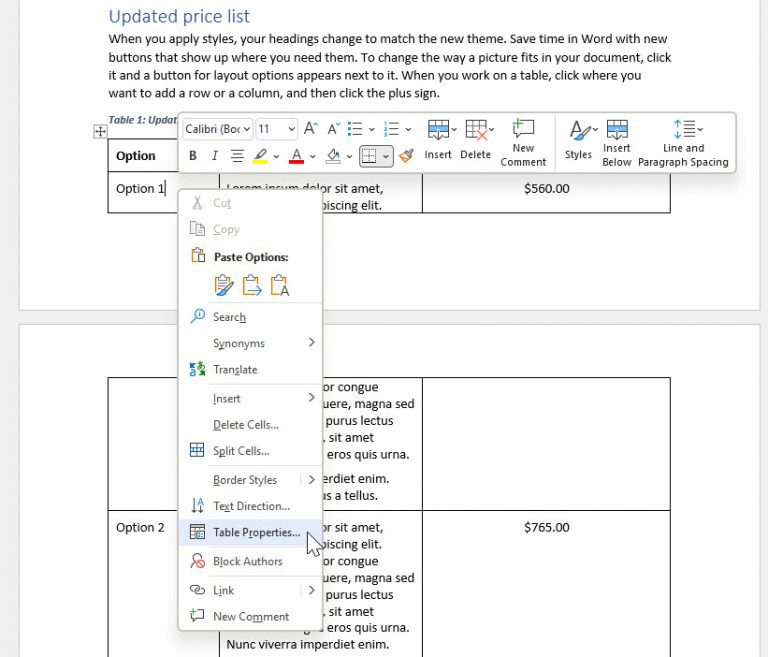 How to prevent a split Table in Word Excel at Work