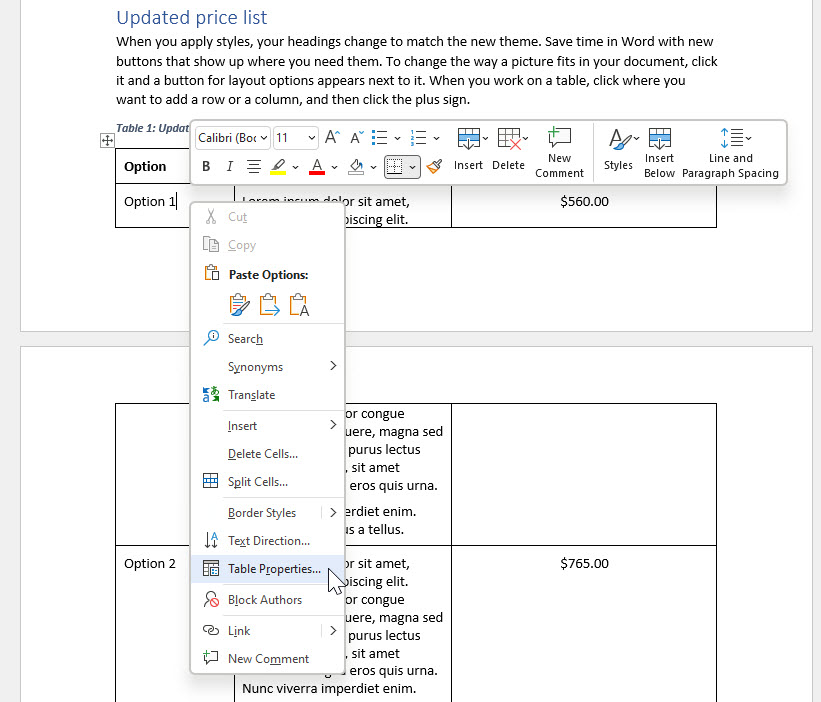 How to prevent a split Table in Word Excel at Work