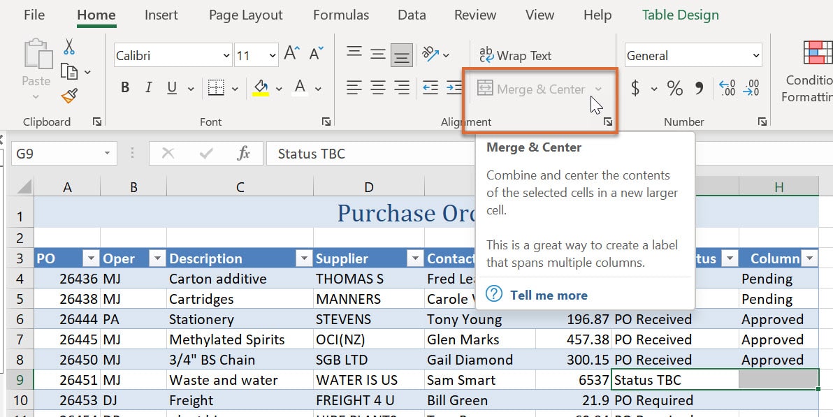 Excel How do I merge cells within a range that is formatted as a