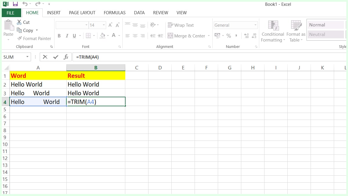 Excel Trim Function