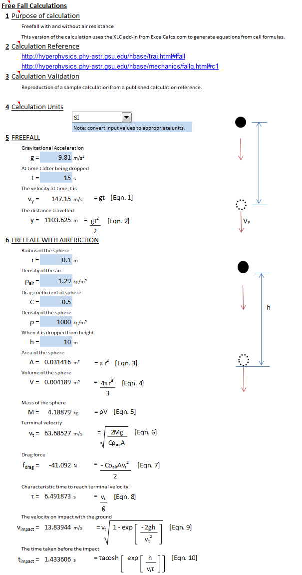 Free Fall Calculation