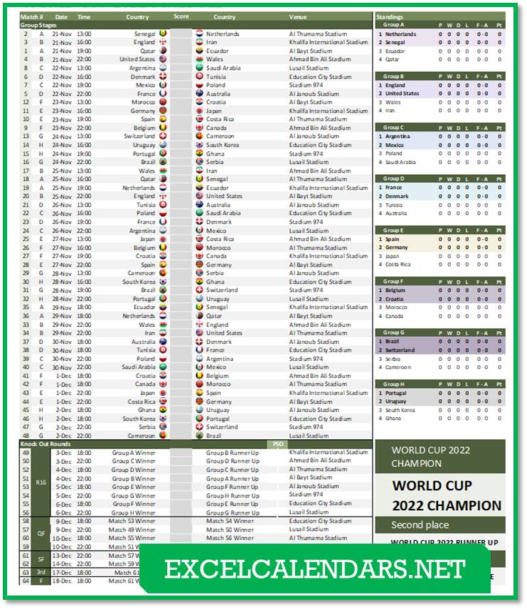 World Cup 2024 Excel Calendar » Get your Dynamic Excel Calendars here. Use for any years.