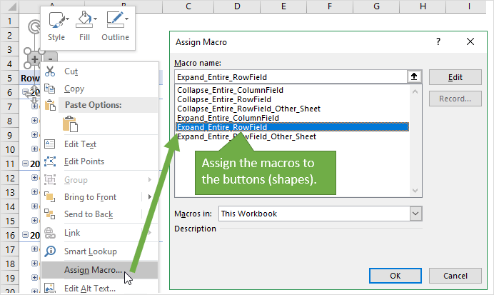 Expand and Collapse Entire Pivot Table Fields VBA Macro Excel Campus