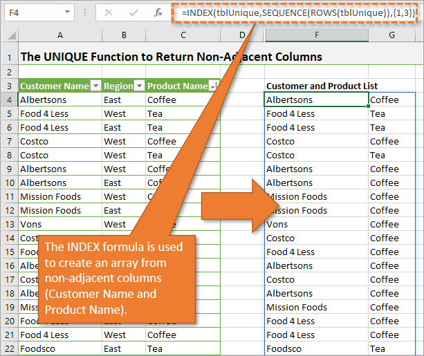 UNIQUE Formula for NonAdjacent Columns Excel Campus