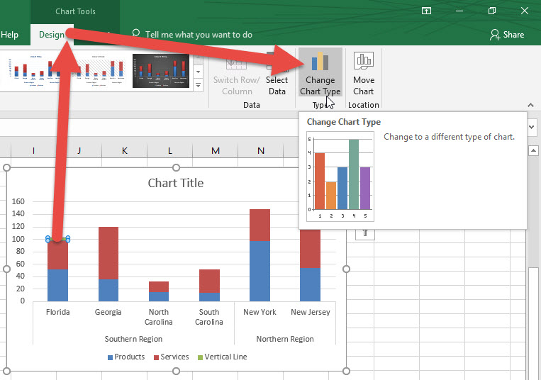 Create Vertical Line Between Columns with Error Bars Change Chart Type